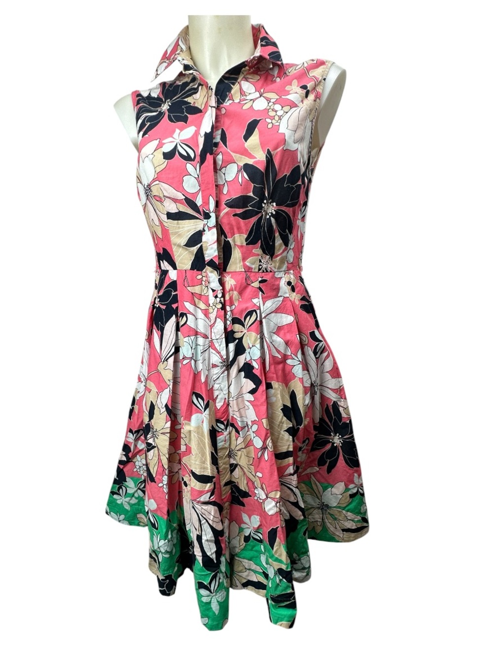 Tommy Hilfiger Coral Floral Midi Dress with Green Hem